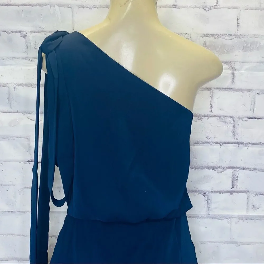 AMY LYNN One-Shoulder navy blue  Satin Dress NWOT size small
